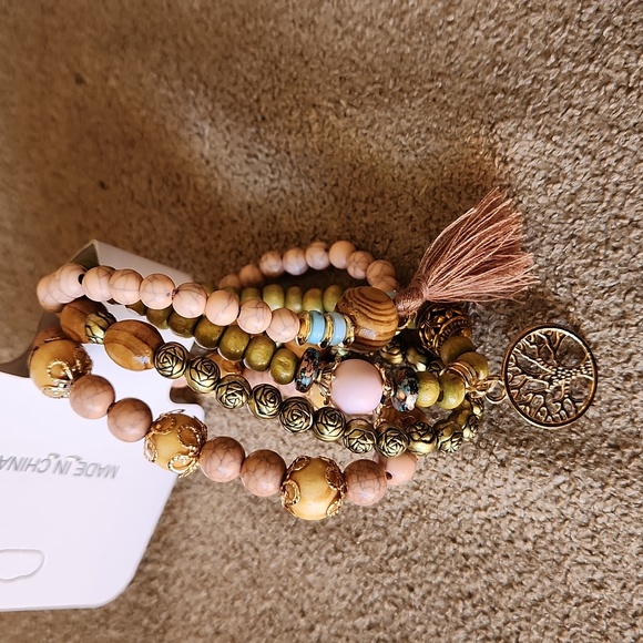 NWT Fashion Jewelry bracelets tassle boho Tree of Life pink brown gold green - Picture 3 of 7